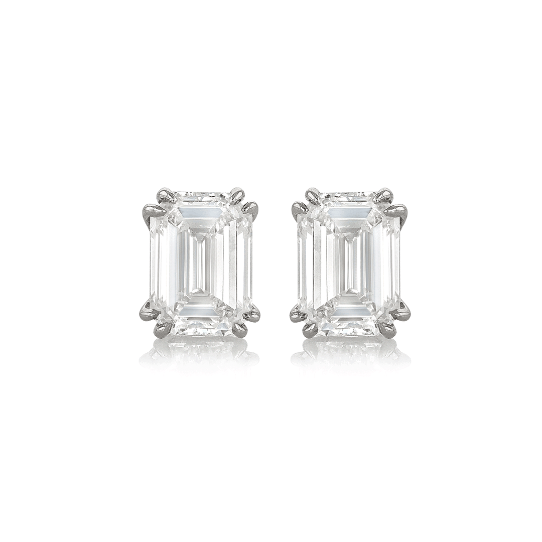 Platinum Emerald Cut Diamond 6.02 Total Weight Stud Earrings