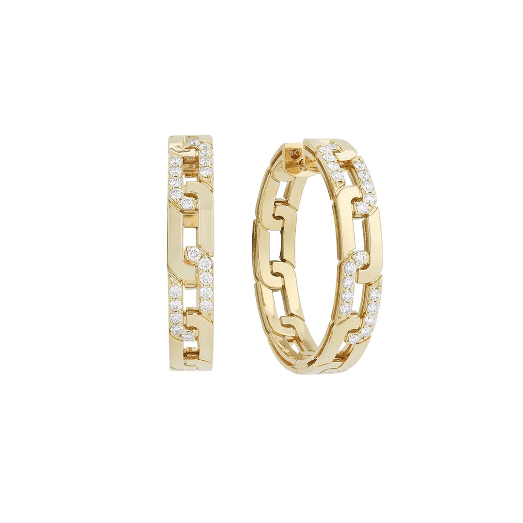 Roberto Coin Navarra 18k Yellow Gold Diamond Link Hoop Earrings