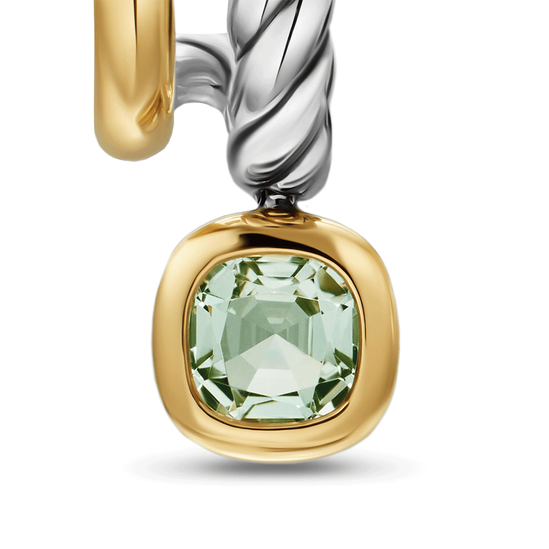 David Yurman DY Mercer® Color Two Row Drop Earrings Sterling Silver with 18K Yellow Gold and Prasiolite, 19.5mm