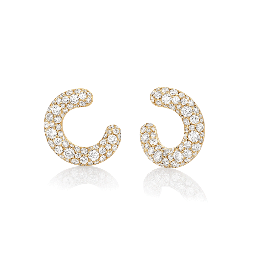 Luminous 18k Yellow Gold and Diamond 2.02 Total Weight 17mm Hoops