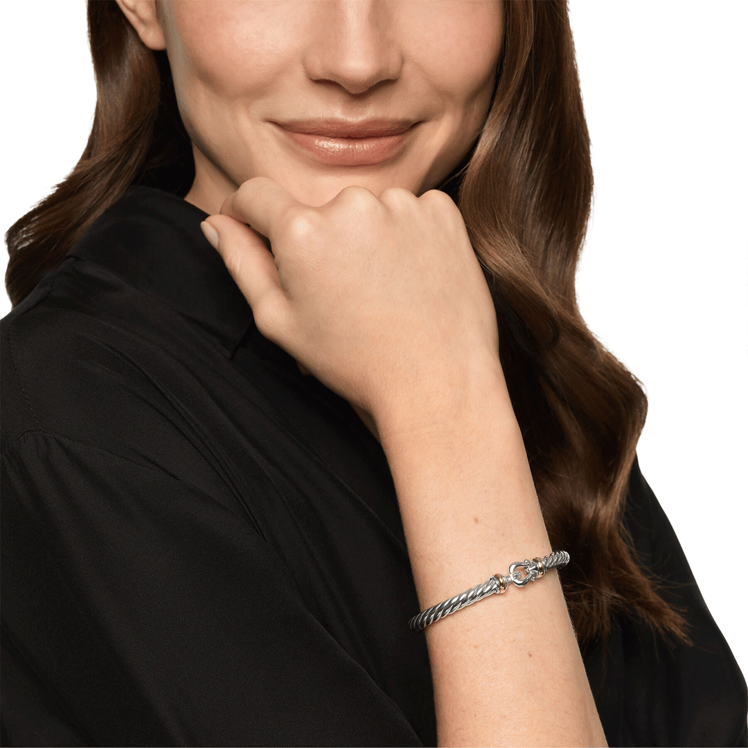 David Yurman Cable Flex® Buckle Bracelet Sterling Silver with 14K Yellow Gold 6mm Medium