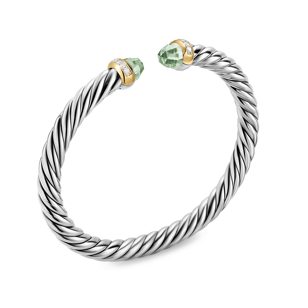 David Yurman Cable Flex Bracelet Sterling Silver with 14k Yellow Gold Domes and Diamonds, 6mm