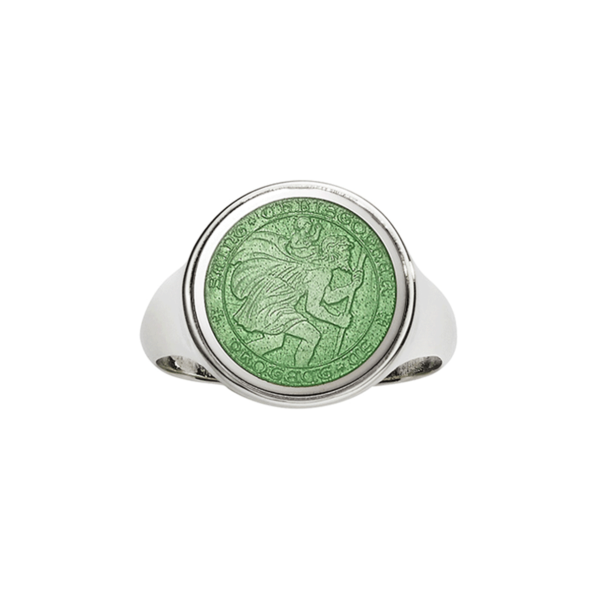 St. Christopher Silver and Green Enamel Ring