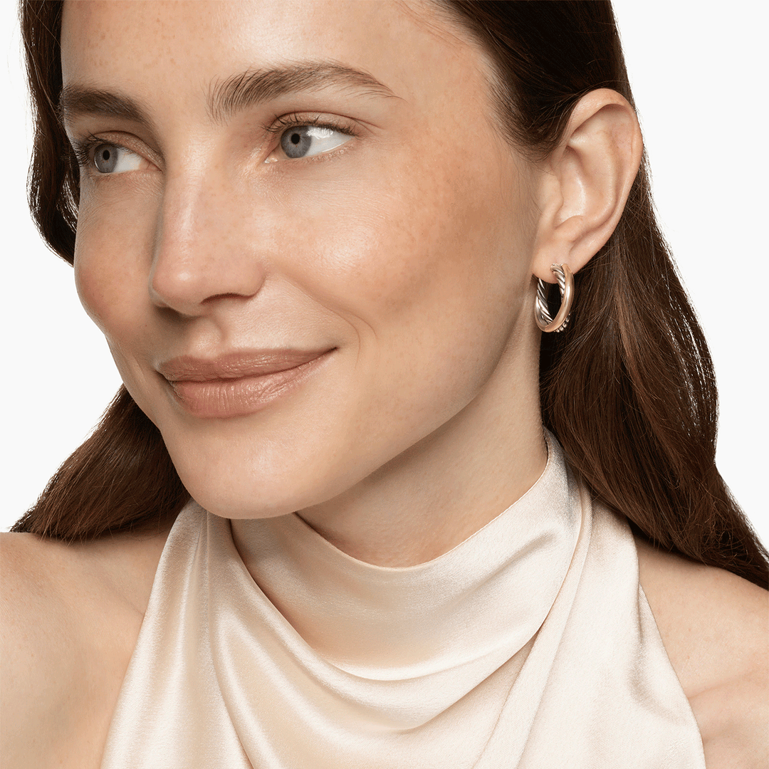 David Yurman Crossover Hoop Earrings Sterling Silver with 14k Yellow Gold, 22.4mm