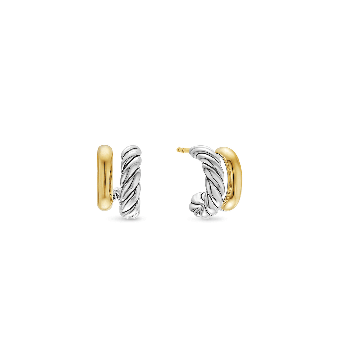 David Yurman Mercer Double Hoop Huggie Earrings Sterling Silver with 18k Yellow Gold, 13.5mm