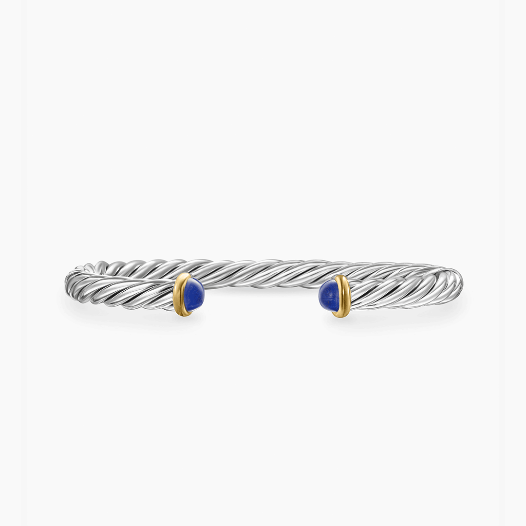 David Yurman Cable Cuff Bracelet Sterling Silver with 14k Yellow Gold and Lapis, 6mm
