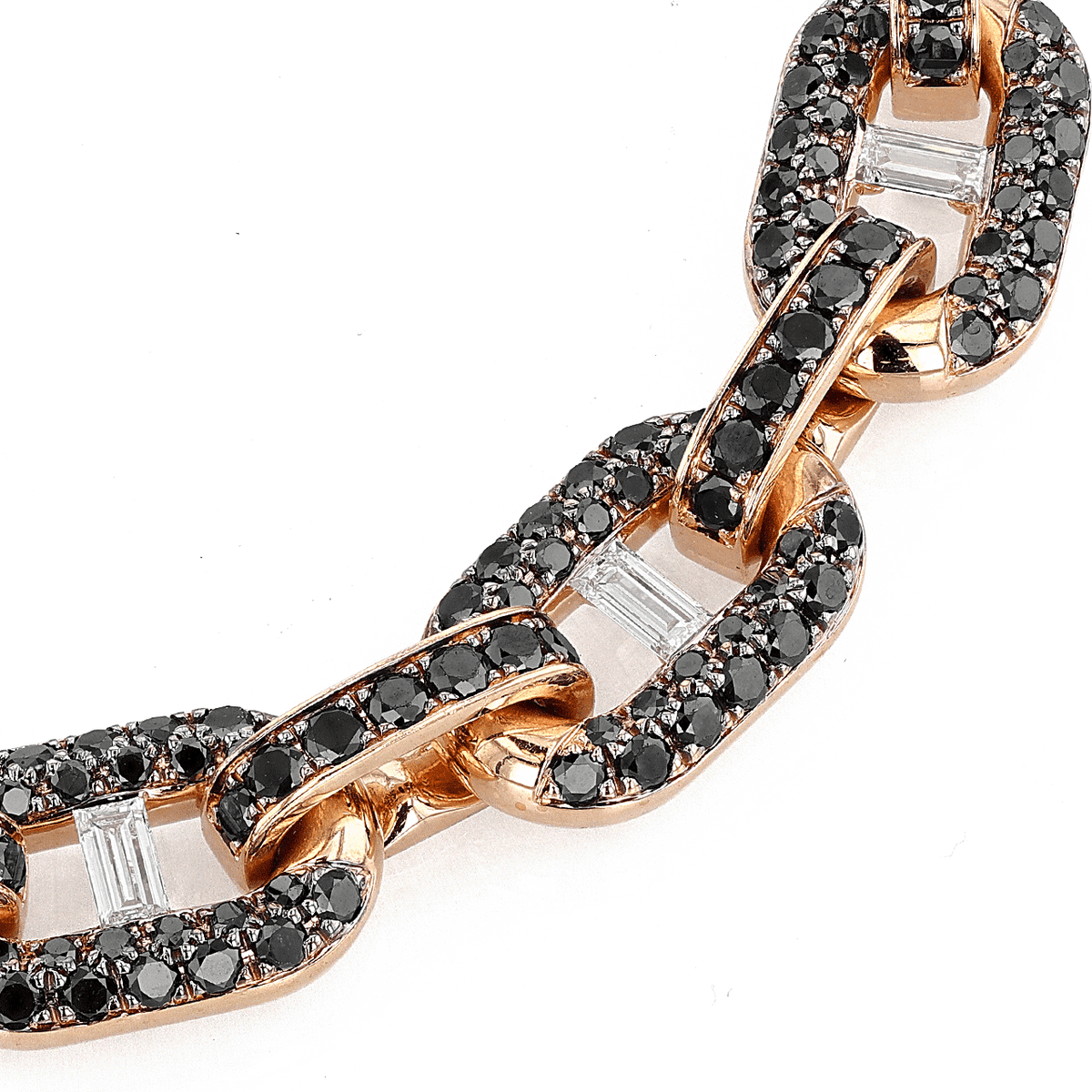 18k Rose Gold and 5.95 Total Weight Black Diamond Link Bracelet