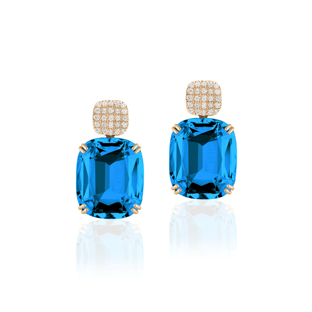 Goshwara Gossip 18k Yellow Gold London Blue Topaz and Diamond Earrings