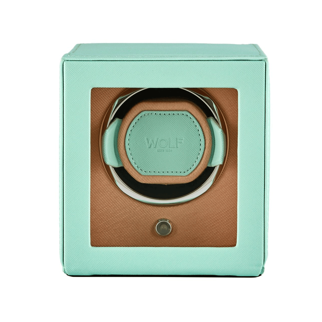 Wolf Designs Cub Single Watch Winder with Cover Peach/Mint