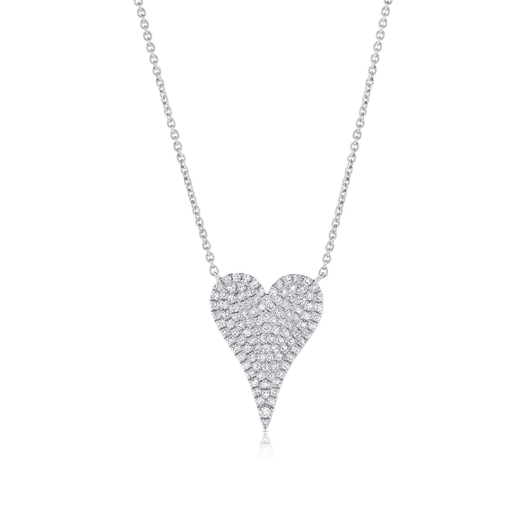 14k White Gold and Heart Diamond .25 Total Weight Necklace