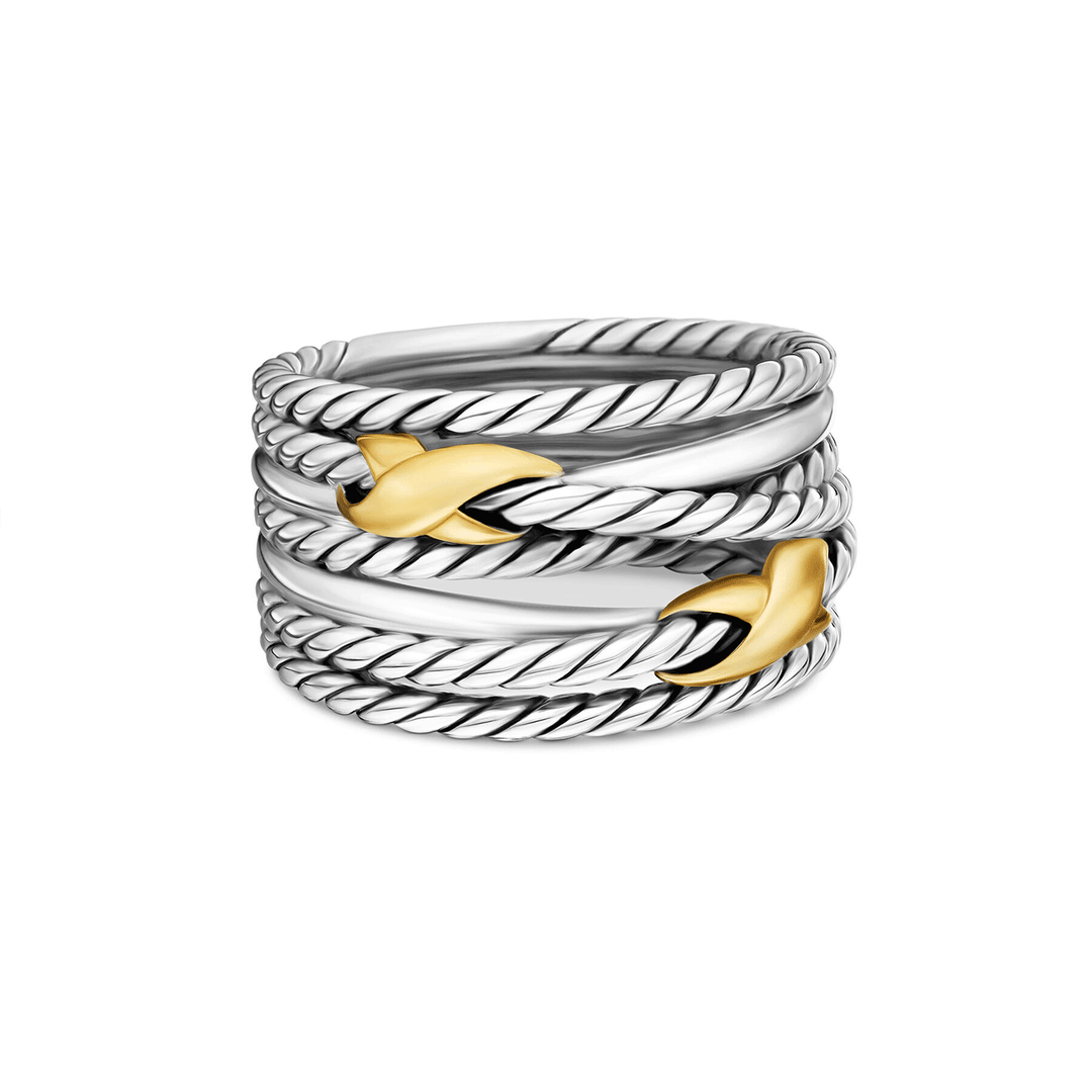 David Yurman Double X Crossover Ring Sterling Silver with 18k Yellow Gold, 13mm