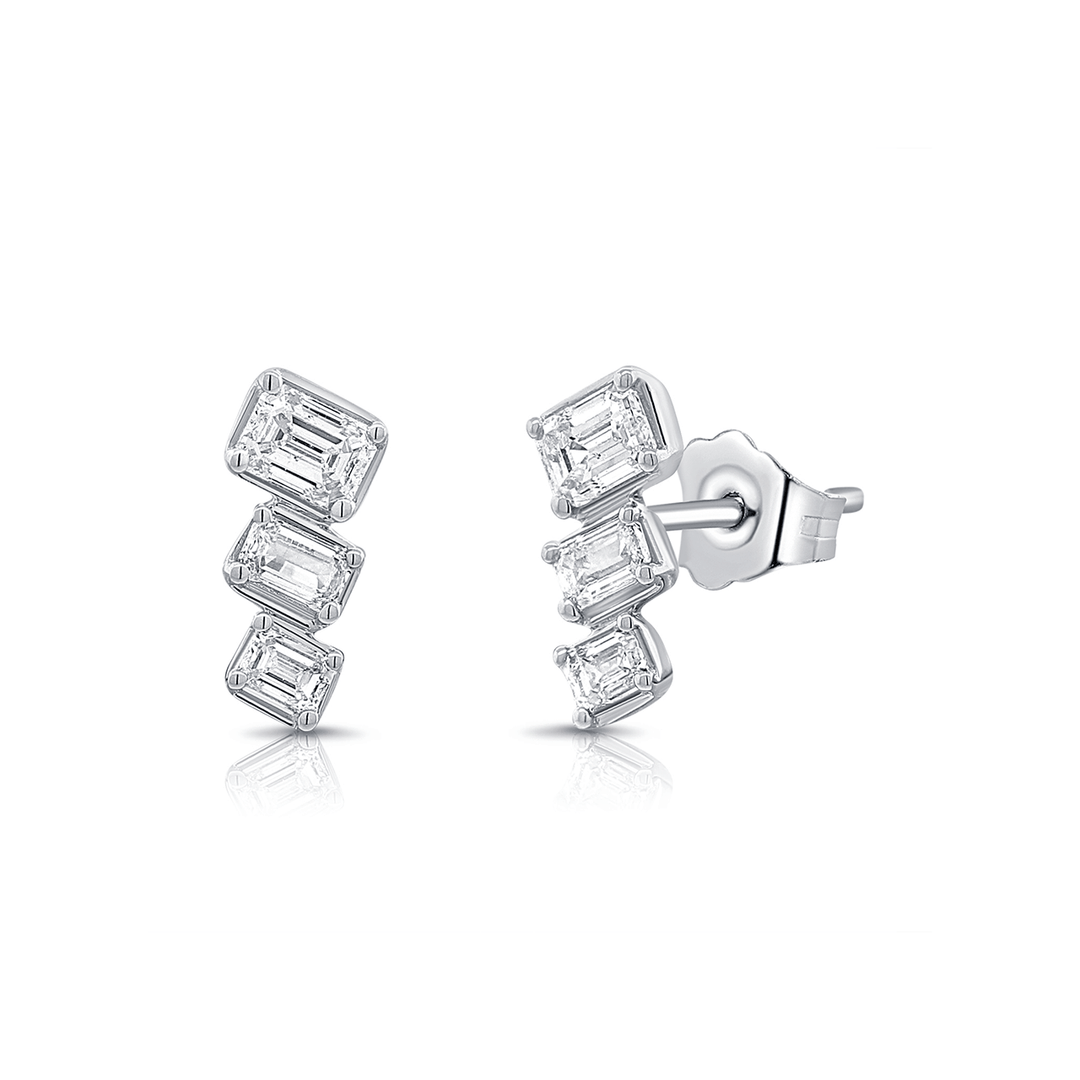 14k White Gold and Emerald Cut Diamond .78 Total Weight Studs