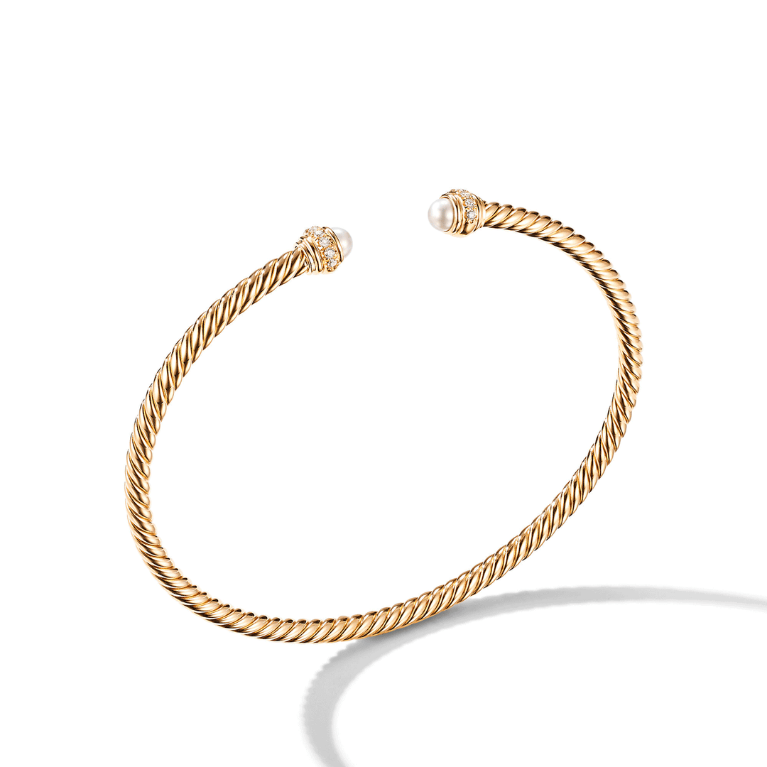 David Yurman Cable Spira Bracelet in 18k Yellow Gold with Pearls and Diamonds