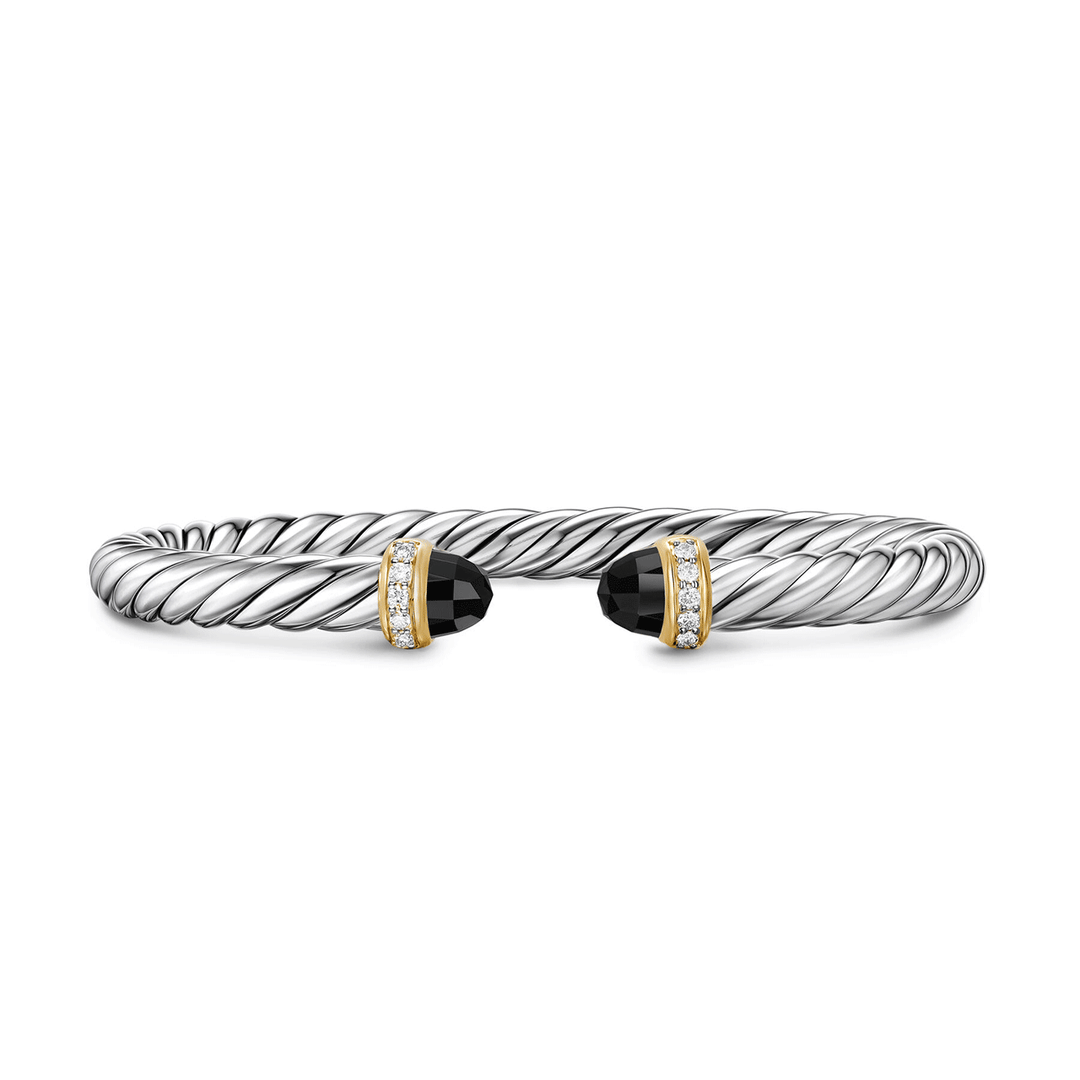 David Yurman Sterling Silver with 14K Yellow Gold, Black Onyx and Diamonds, 6mm Cable Flex® Bracelet