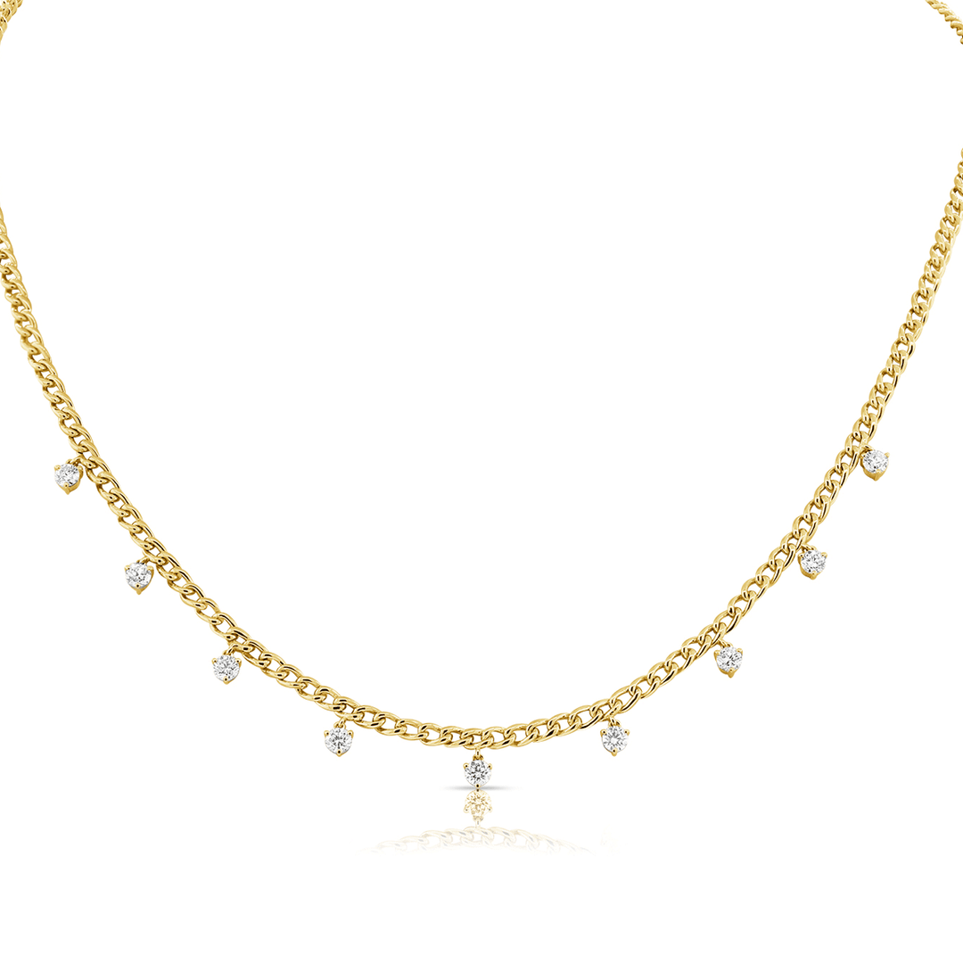 14k Yellow Gold and Diamond 1.00 Total Weight  Station Necklace