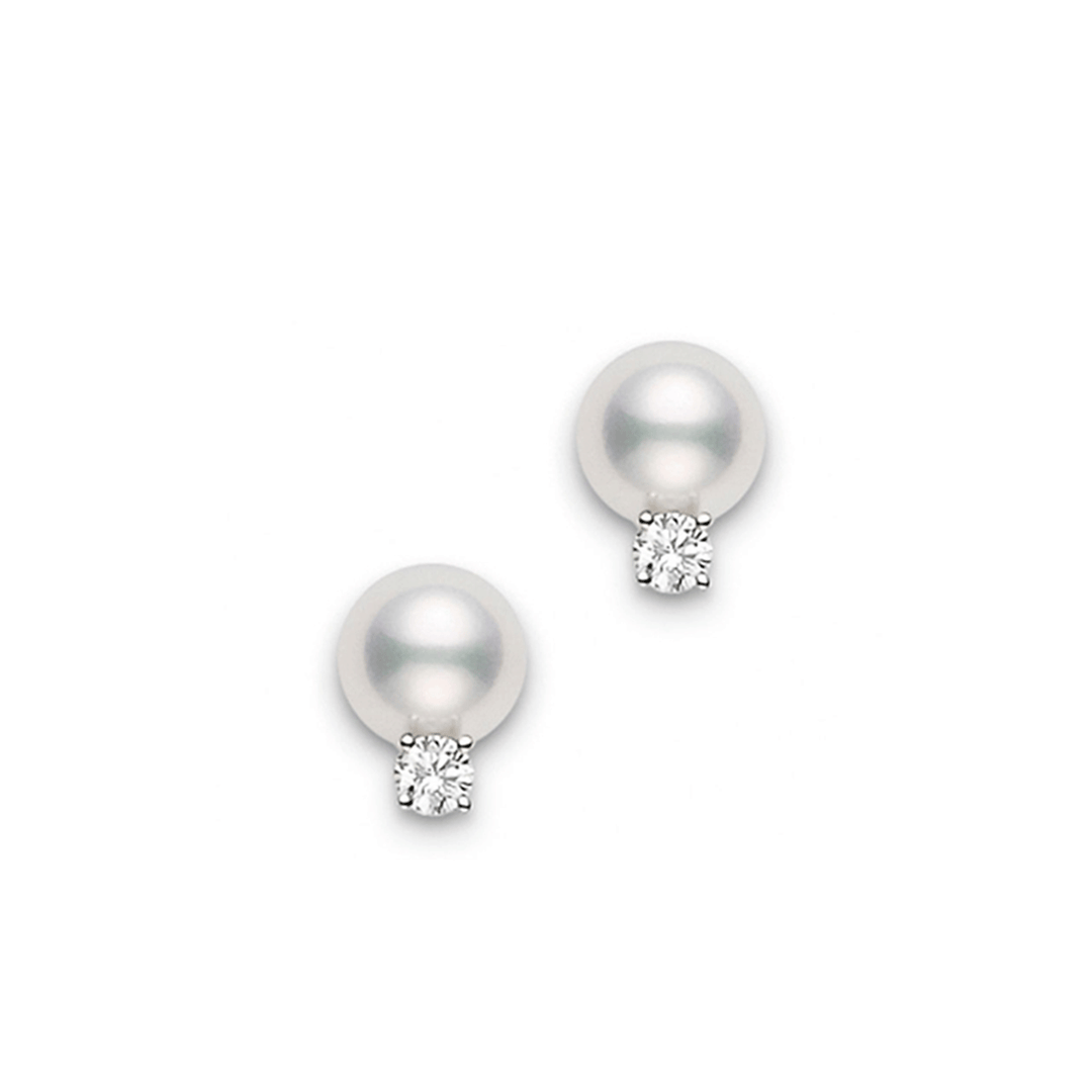 Mikimoto 18k White Gold Akoya Pearl 7-7.5mm Diamond Studs