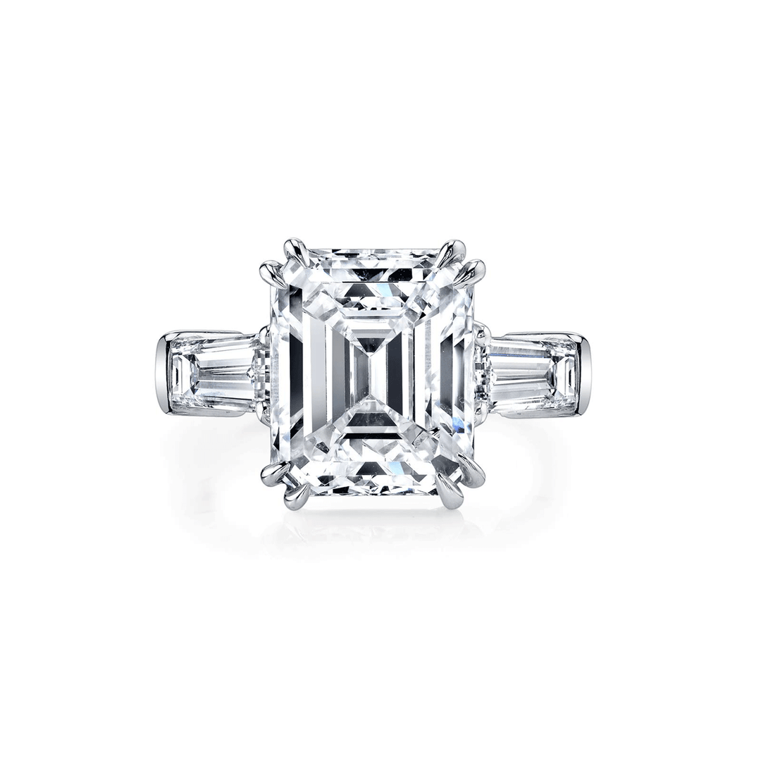 Platinum and 7.01 Total Weight Emerald Cut Diamond 3 Stone Ring