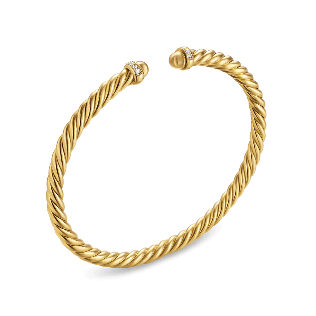 David Yurman Cablespira® Flex Bracelet 18K Yellow Gold with Gold Domes and Diamonds, 4mm Medium