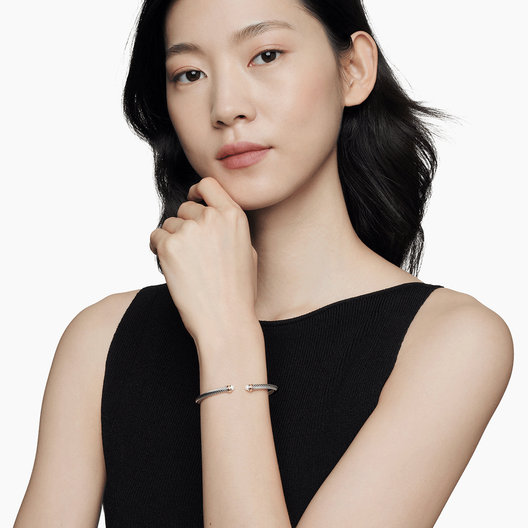 David Yurman Classic Cable Bracelet Sterling Silver with 18k Yellow Gold and Pearls, 4mm