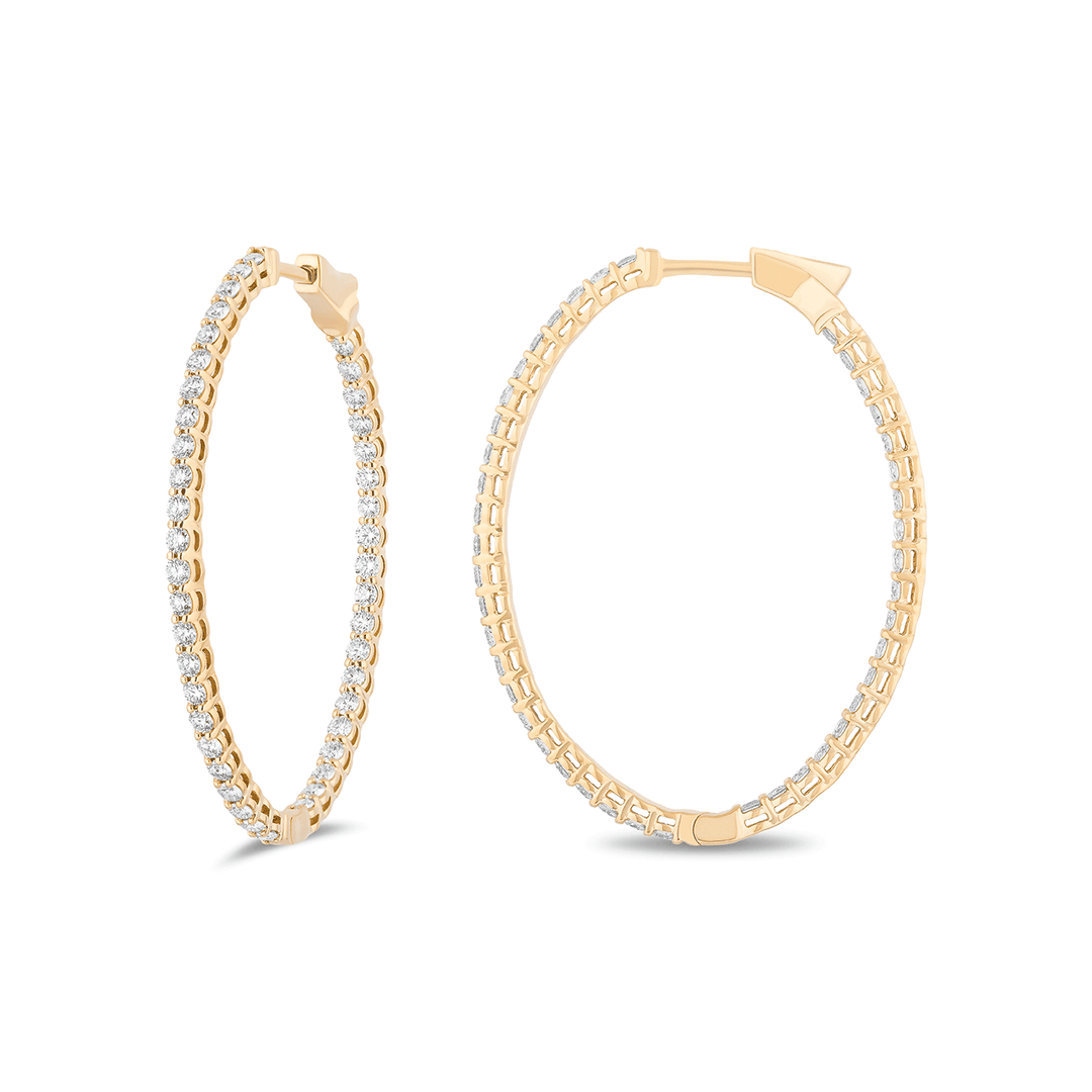 18k Yellow Gold and Diamond 3.01 Total Weight Oval 32mm In and Out Hoops
