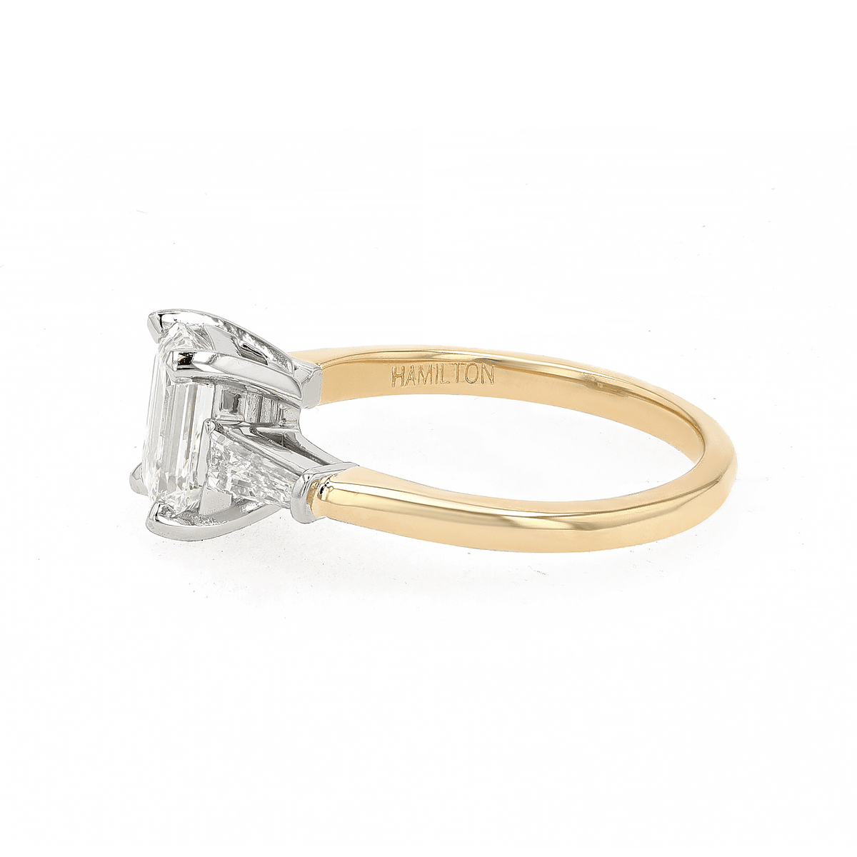 Hamilton Collection Platinum 18k Yellow Gold and 1.60 Total Weight Emerald Cut Diamond Engagement Ring