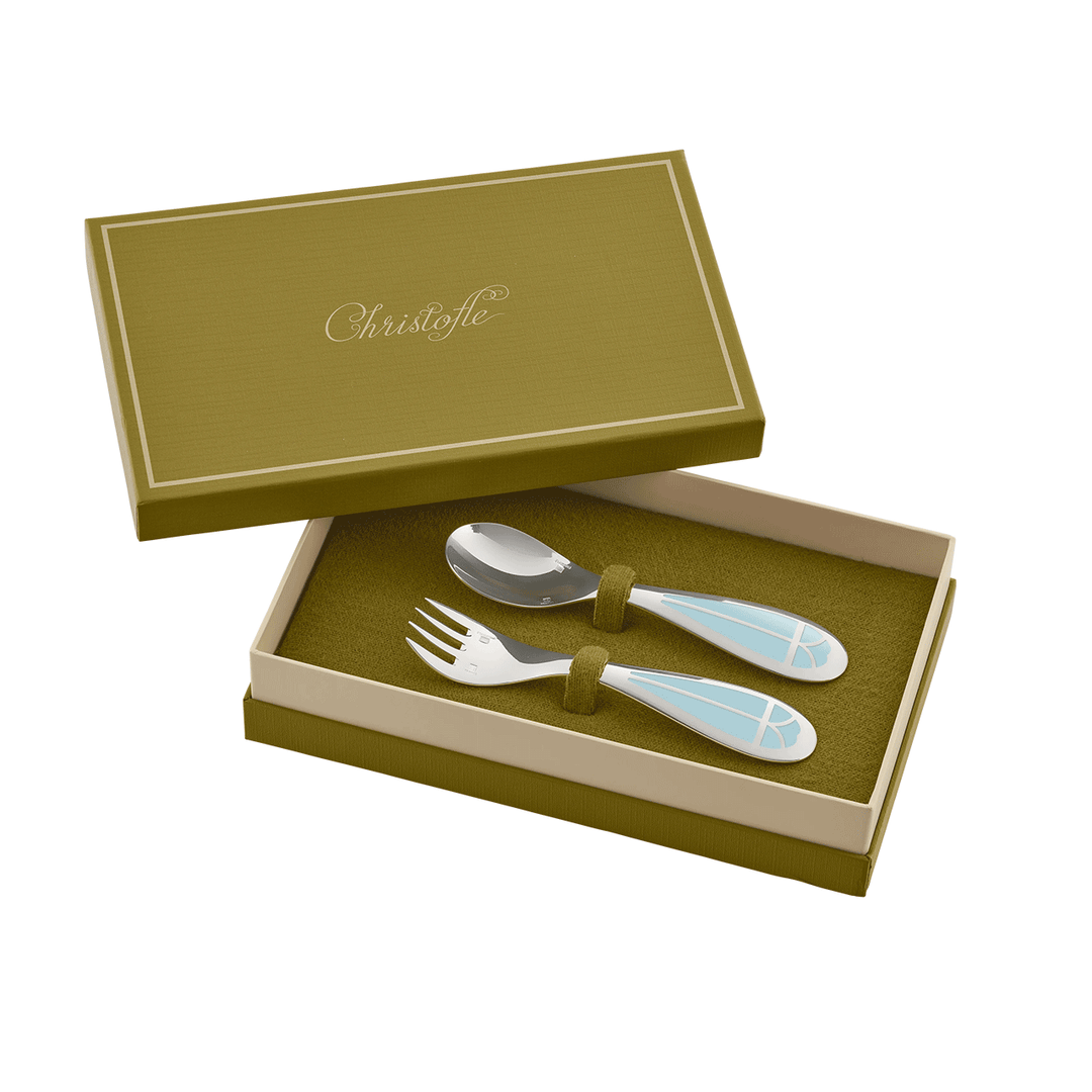 Christofle Talisman Silver-Plated Baby Spoon & Fork Set - Ice Blue