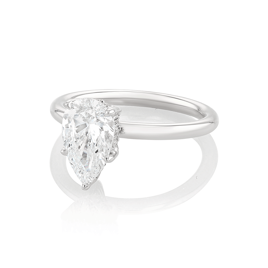 Hamilton Silhouette Collection 18k White Gold and 1.70 Total Weight Pear Shape Diamond Engagement Ring