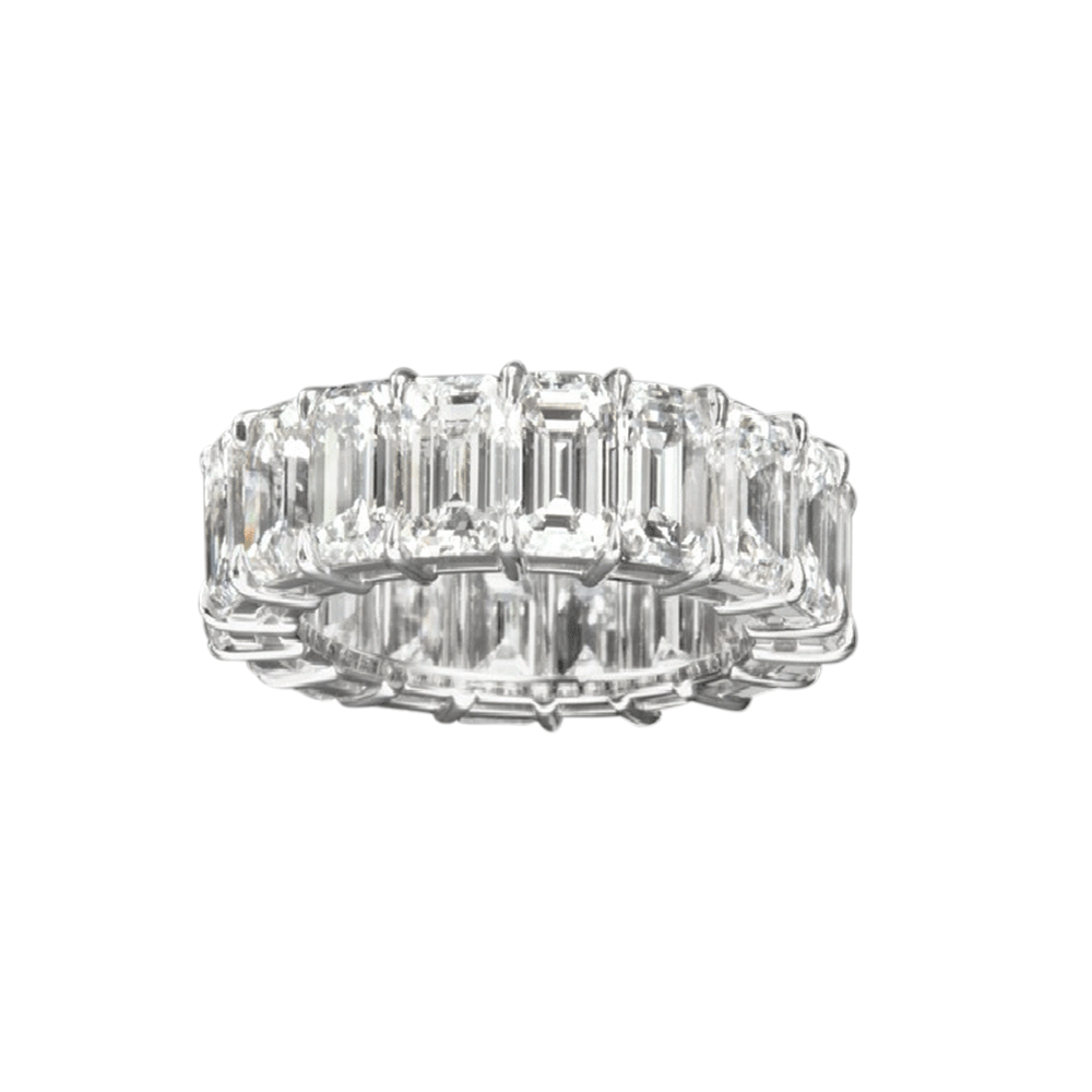 Platinum and Emerald Cut Diamond 9.60 Total Weight Eternity Band