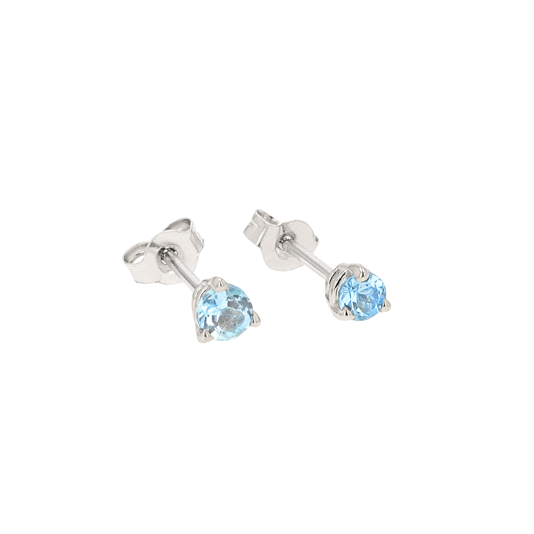 14k White Gold and 3mm Aquamarine Studs
