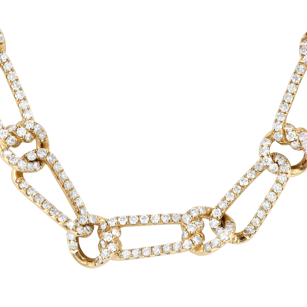 18k Yellow Gold and 6.50 Total Weight Diamond Link 16 Inch Necklace