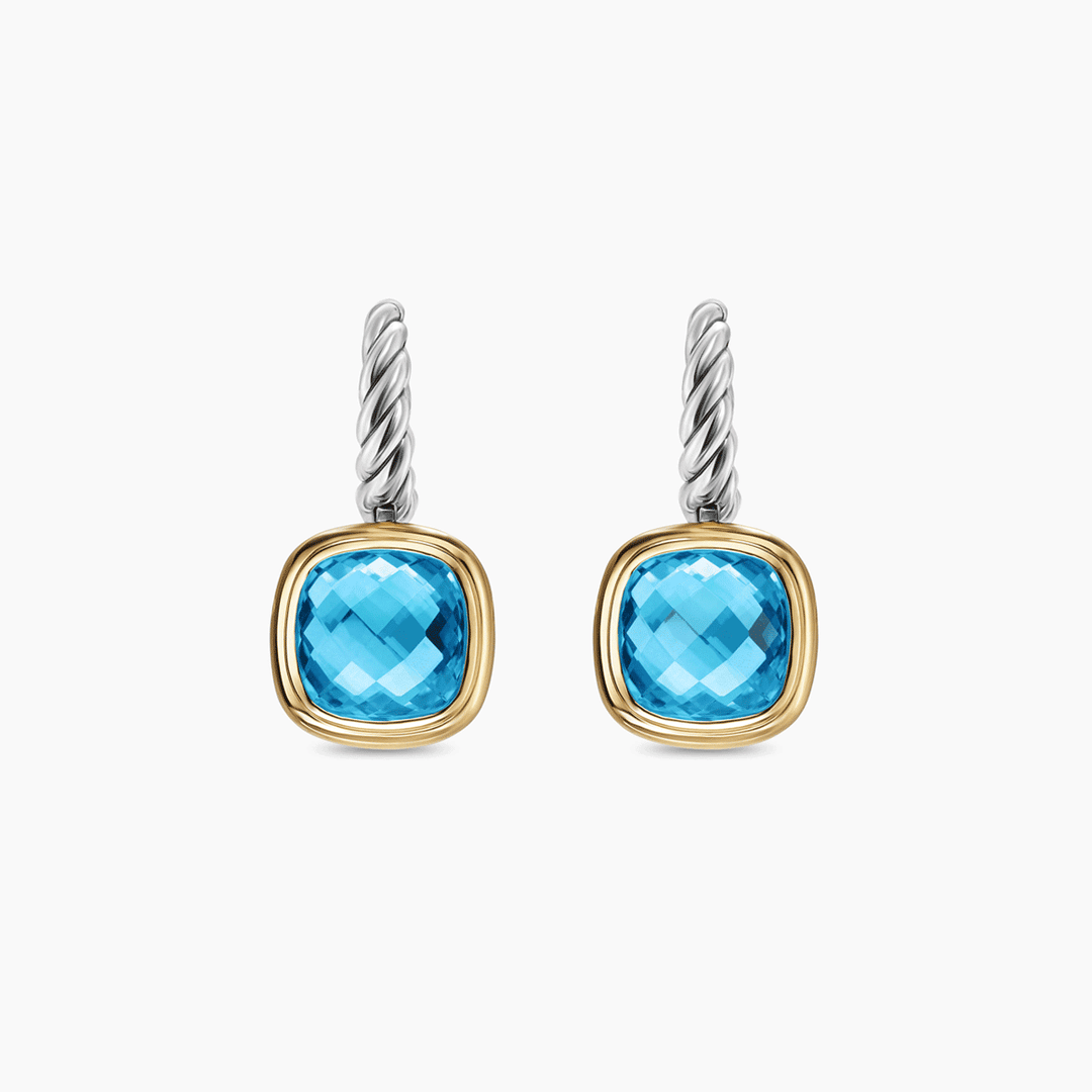 David Yurman Albion Drop Earrings Sterling Silver with 18k Yellow Gold and Blue Topaz, 10mm