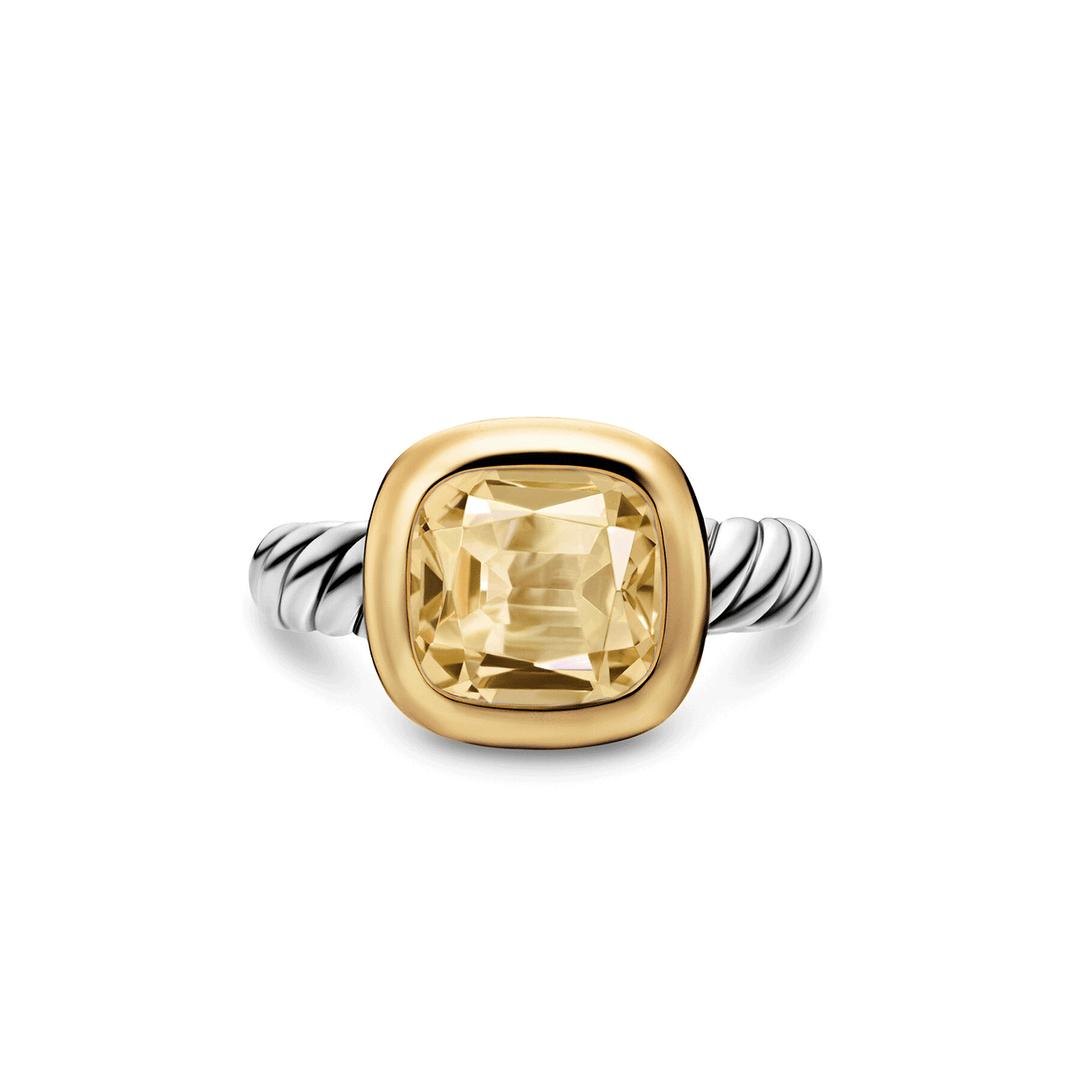 David Yurman Mercer Color Stone Ring Sterling Silver with 18K Yellow Gold and Champagne Citrine, 10mm