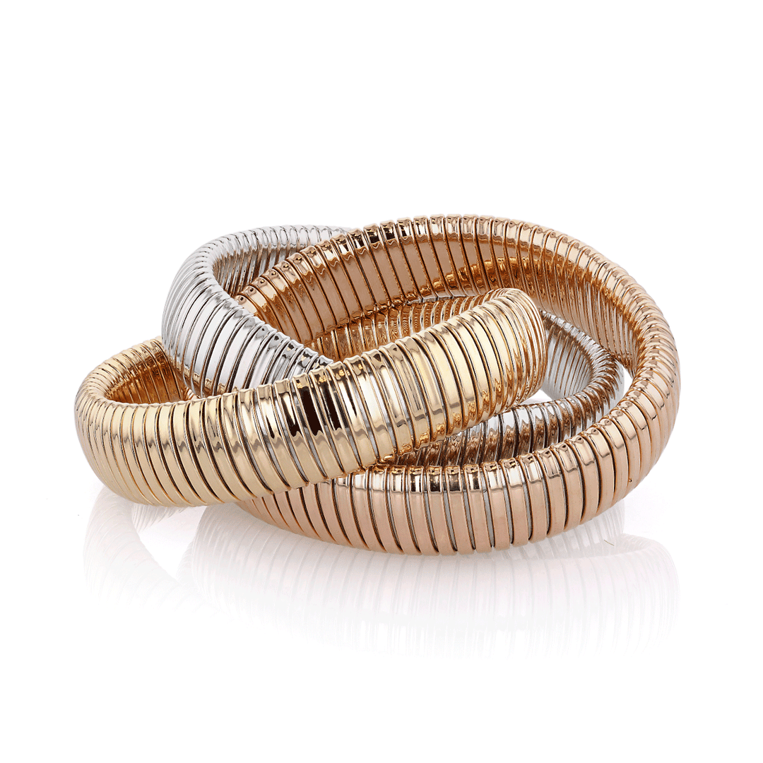 1970's 18k Tri Color 15mm Woven Cobra Bracelet