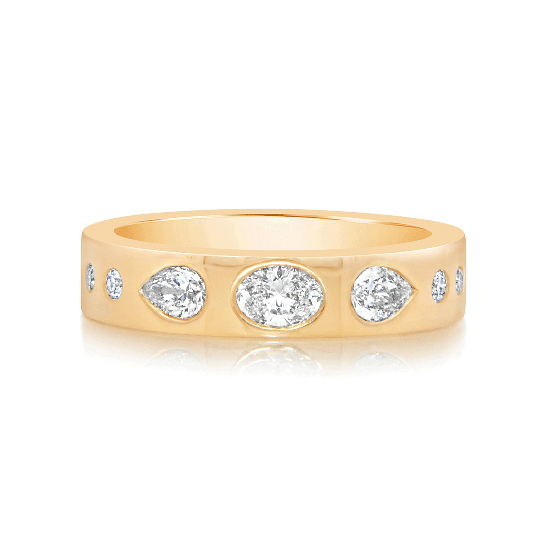 18k Yellow Gold and .57 Total Weight Multi Shape Diamond Band