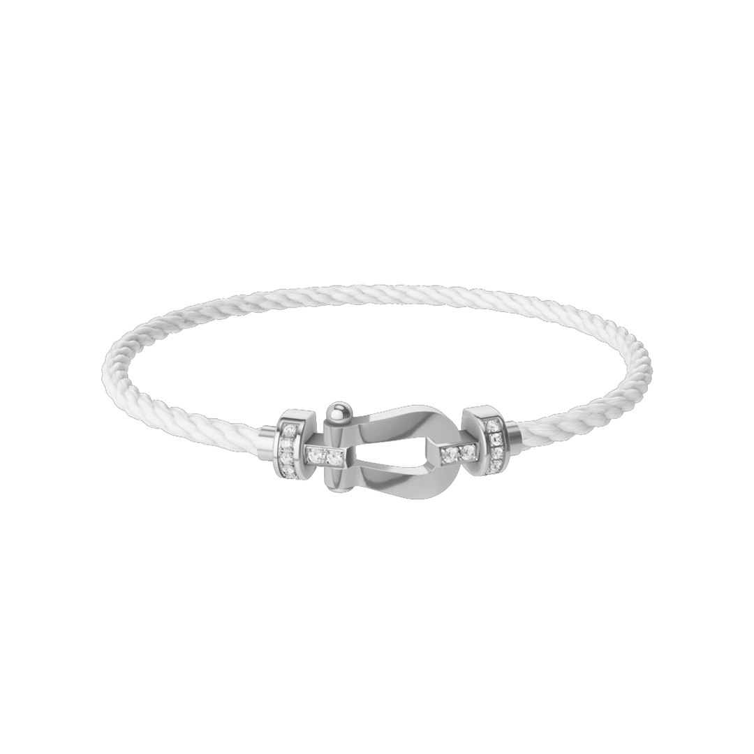 FRED White Cord Bracelet with 18k Half Diamond MD Buckle, Exclusively at Hamilton Jewelers