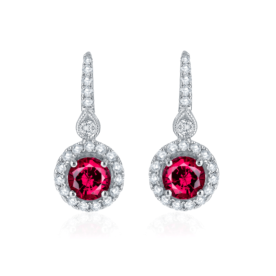 14k Gold Ruby 1.68 Total Weight and Diamond Earrings