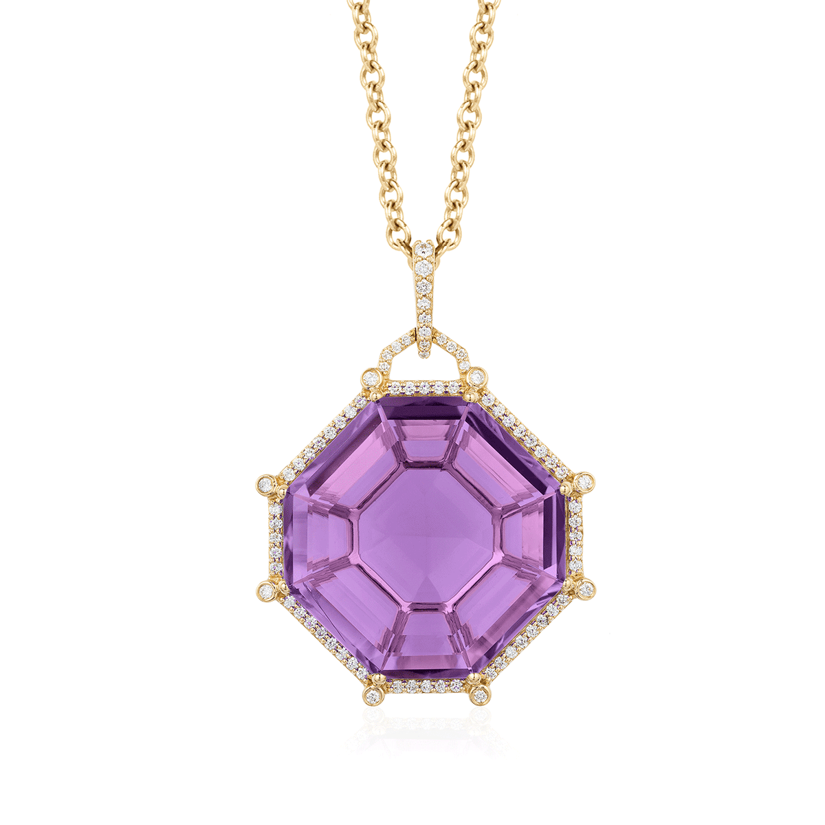 Goshwara Gossip 18k Yellow Gold and 24.85 Total Weight Amethyst Diamond Pendant
