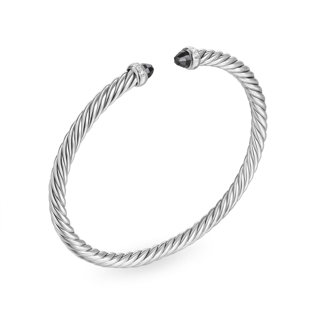 David Yurman Cablespira Flex Bracelet Sterling Silver with Black Onyx and Diamonds, 4mm