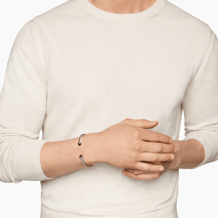 David Yurman Cable Cuff Bracelet Sterling Silver with 14k Yellow Gold and Black Onyx, 6mm