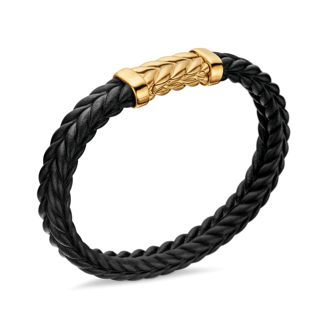 David Yurman Chevron Bracelet Black Rubber with 18K Yellow Gold and Diamonds, 9mm
