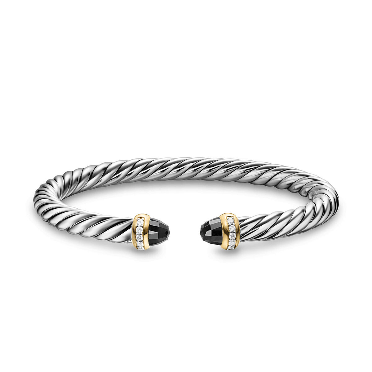 David Yurman Sterling Silver with 14K Yellow Gold, Black Onyx and Diamonds, 6mm Cable Flex® Bracelet
