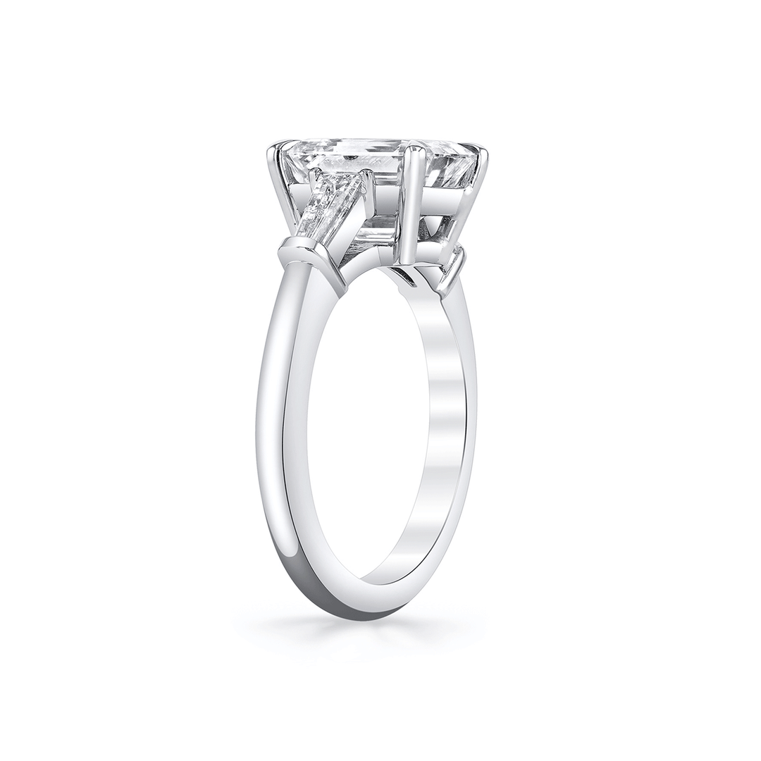 Platinum Three Stone Emerald Cut Diamond 3.03 Total Weight Ring