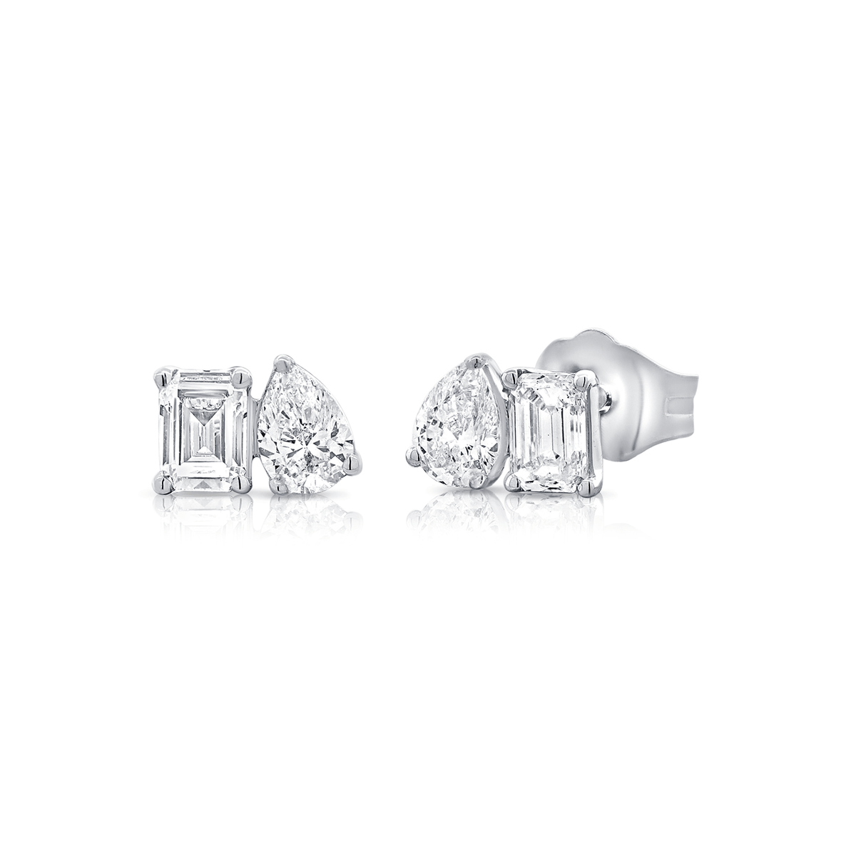 14k White Gold Emerald &amp; Pear Diamond .70ct Studs