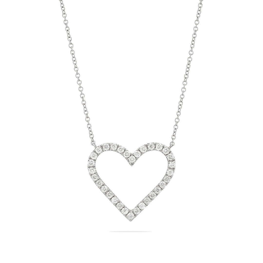 14k White Gold and Diamond .51 Total Weight Heart Necklace
