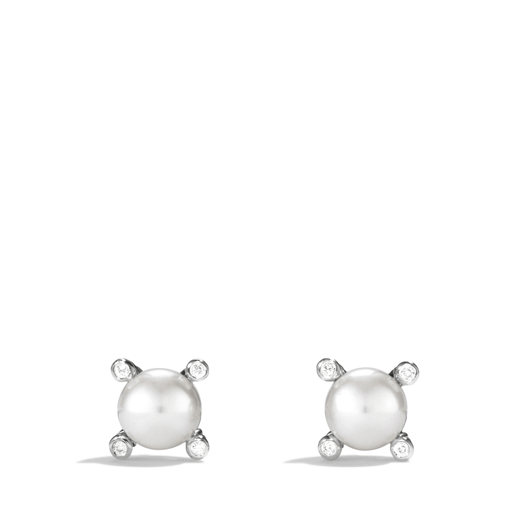 David Yurman Cable Collection Pearl Earrings with Diamonds