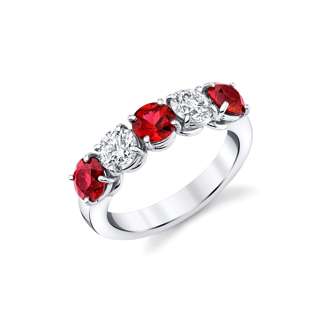 Platinum Ruby 1.70 Total Weight and Diamond 5 Stone Band