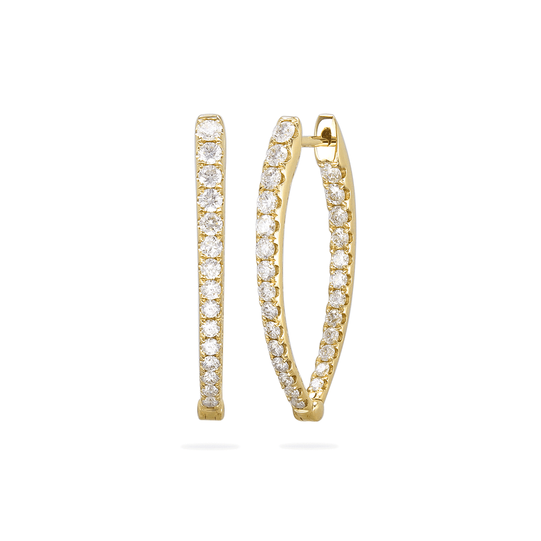 14k Gold Baguette and Round Diamond .59 Total Weight U Hoops