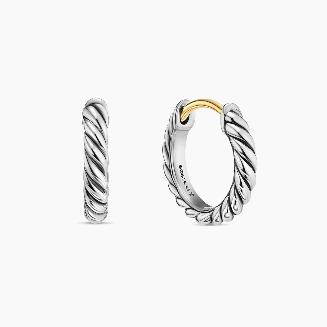 David Yurman Sculpted Cable Micro Huggie Hoop Earrings Sterling Silver, 10.7mm