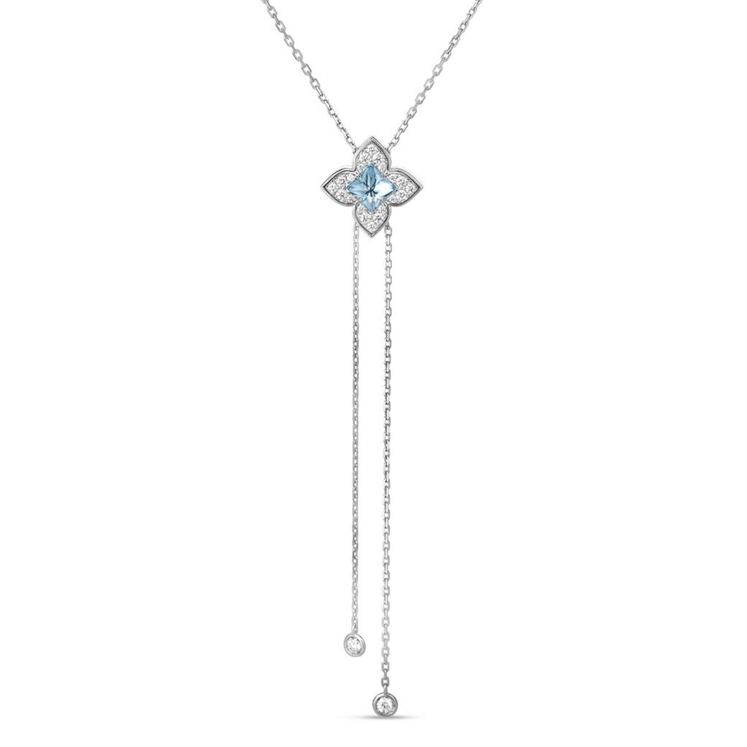 Roberto Coin Venetian Princess Carnival 18k White Gold Blue Topaz And Diamond Lariat Necklace