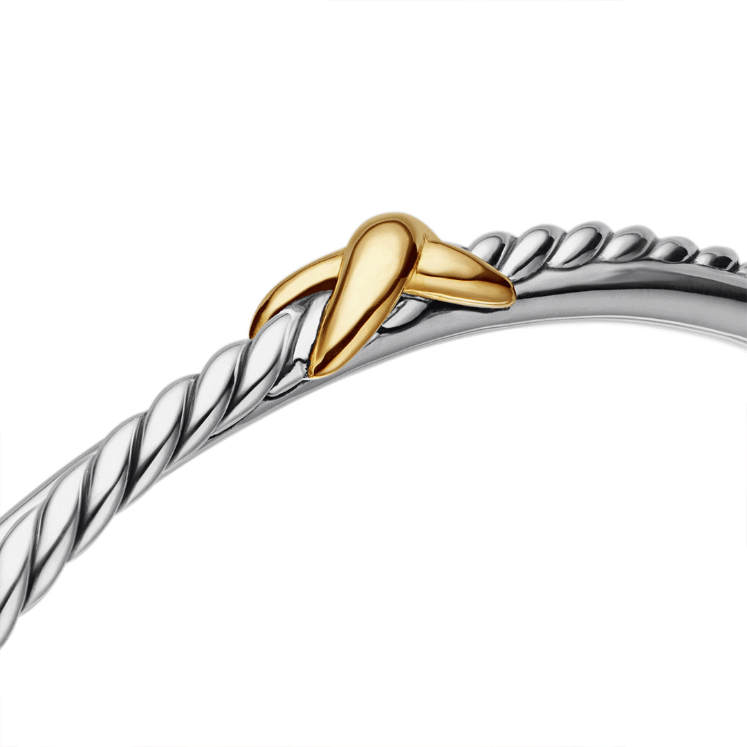 David Yurman Petite X Center Station Bracelet Sterling Silver with 18k Yellow Gold, 5.2mm
